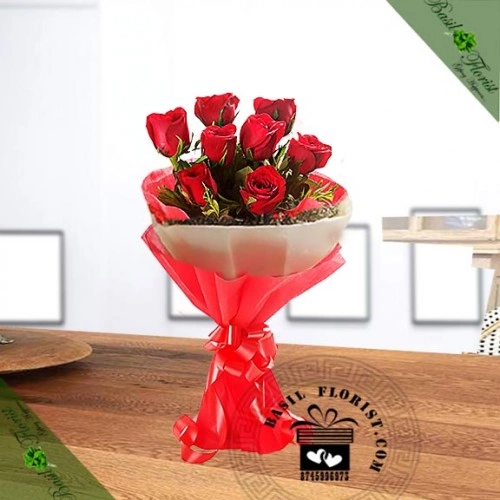 Send 8 Red Roses beautifully arranged wrapped with tissue paper